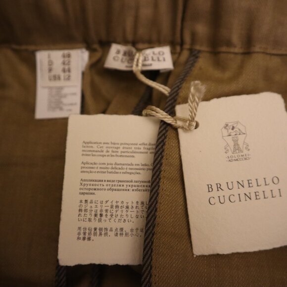 Brunello Cucinelli Linen Pants Tan Elastic Waist Pull On Relaxed Size 12 New Tag - Picture 8 of 8